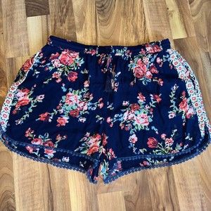 Blue Rain 100% Rayon Floral Pompom Shorts Flowy Casual Blue Women’s M